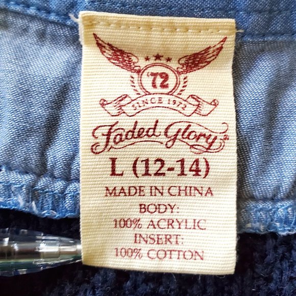 Faded Glory Blue Plus Twofer Sweater with Built-In Collared Shirt SZ L (12-14) - Picture 4 of 8